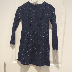 Lands' End Long Sleeve Navy Dress with Colorful Dots, Girls Small